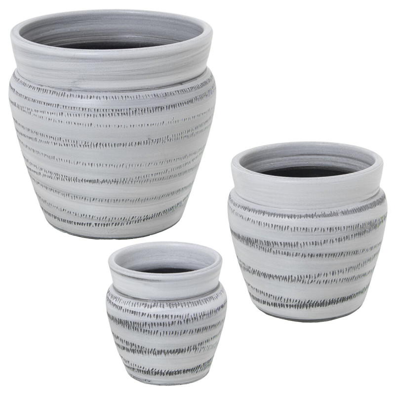 Set de Maceteros Alexandra House Living Gris Cerámica Rayas (3 Piezas