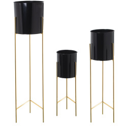 Set de Maceteros Alexandra House Living Negro Dorado Metal Con soporte