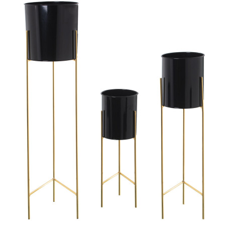 Set de Maceteros Alexandra House Living Negro Dorado Metal Con soporte