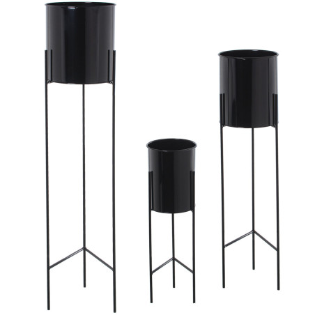 Set de Maceteros Alexandra House Living Negro Metal Con soporte (3 Pie