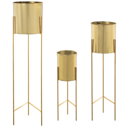 Set de Maceteros Alexandra House Living Dorado Metal Con soporte (3 Pi