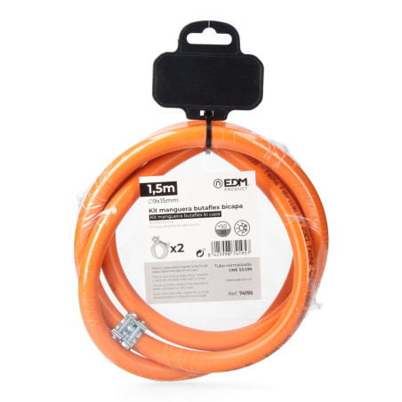Tubo para Gas Butano EDM Butaflex 2 abrazaderas doble capa 9 x 15 mm 1