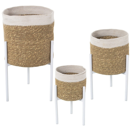 Set de Maceteros Alexandra House Living Metal Mimbre Con soporte (3 Pi