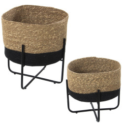 Set de Maceteros Alexandra House Living Metal Mimbre Con soporte (2 Pi
