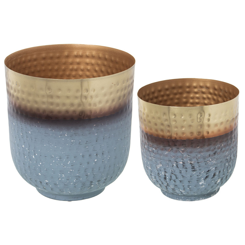 Set de Maceteros Alexandra House Living Dorado Celeste Metal (2 Piezas