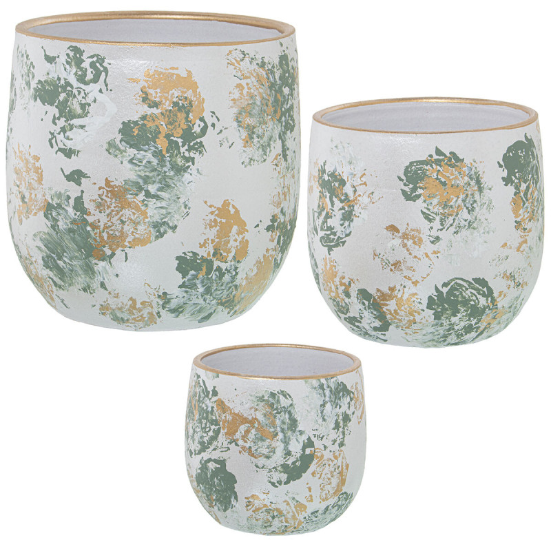 Set de Maceteros Alexandra House Living Verde Dorado Cerámica (3 Piez