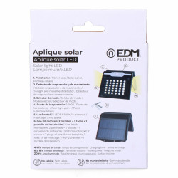 Aplique de Pared EDM Sensor de Movimiento Solar Negro 2 W 220 Lm (6500