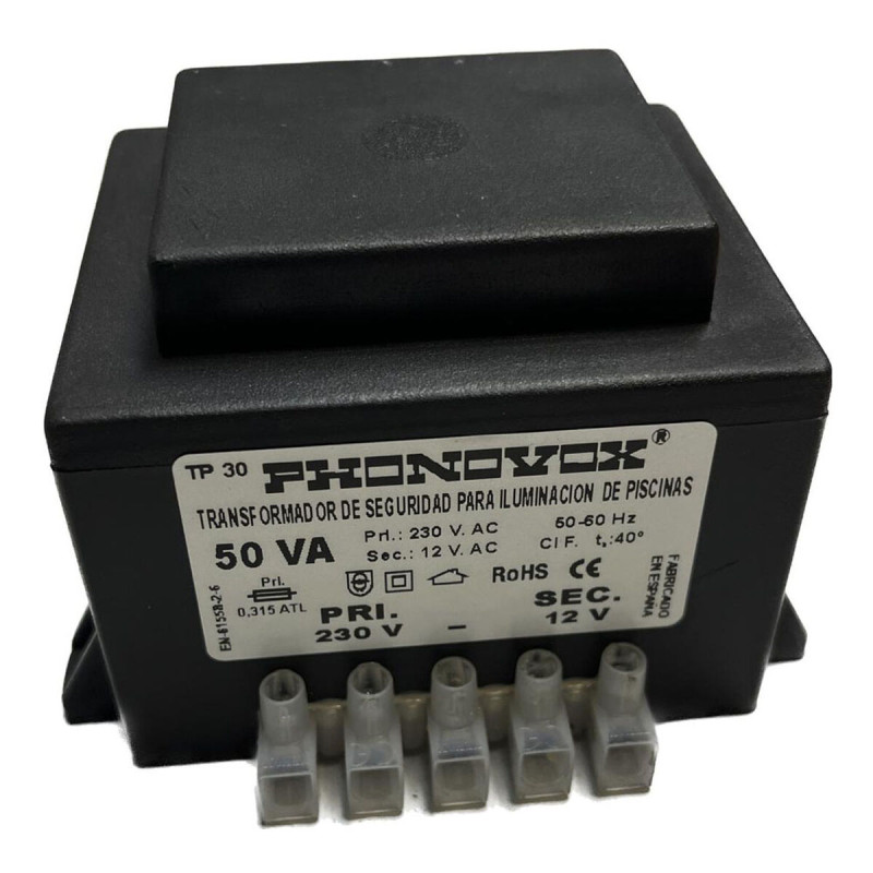 Transformador de seguridad para iluminación de piscinas PHONOVOX tp31