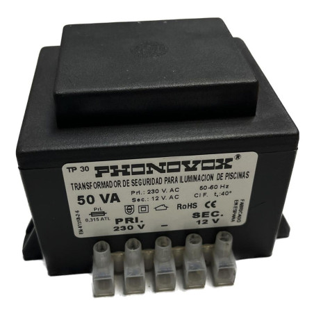 Transformador de seguridad para iluminación de piscinas PHONOVOX tp31