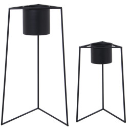 Set de Maceteros Alexandra House Living Negro Metal Con soporte (2 Pie