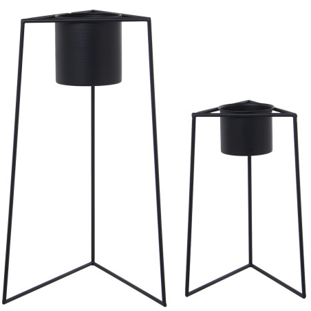 Set de Maceteros Alexandra House Living Negro Metal Con soporte (2 Pie