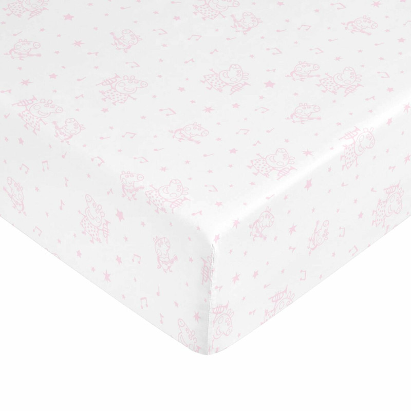 Sábana Bajera Ajustable Peppa Pig Blanco Rosa