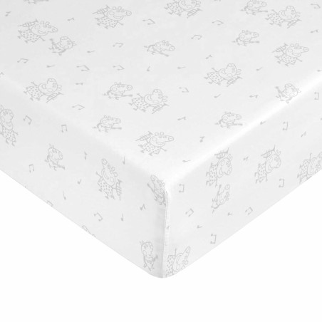 Sábana Bajera Ajustable Peppa Pig Blanco Gris 60 x 120 cm 100 % algod