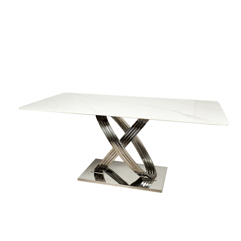 Consola Romimex Blanco Plateado Acero Inoxidable Mármol sintético 12 Consola Romimex Blanco Plateado Acero Inoxidable Mármol sintético 12