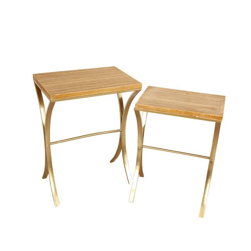 Set de mesas Romimex Dorado Gold Madera Metal 2 Piezas Set de mesas Romimex Dorado Gold Madera Metal 2 Piezas