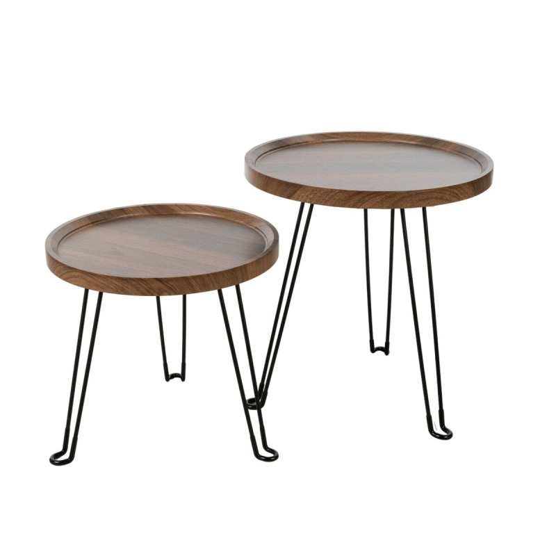Set de mesas Romimex Marrón Negro Madera Metal 2 Piezas Set de mesas Romimex Marrón Negro Madera Metal 2 Piezas