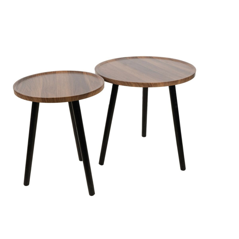 Set de mesas Romimex Marrón Negro Madera Metal 2 Piezas Set de mesas Romimex Marrón Negro Madera Metal 2 Piezas
