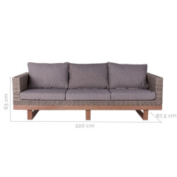 Sofá de Jardín Patsy Gris Aluminio Ratán Madera de acacia 220 x 89