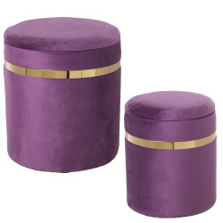 Puff Alexandra House Living Violeta Dorado Terciopelo Madera Set 2 Pie
