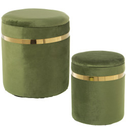Puff Alexandra House Living Verde Dorado Terciopelo Madera Set 2 Pieza