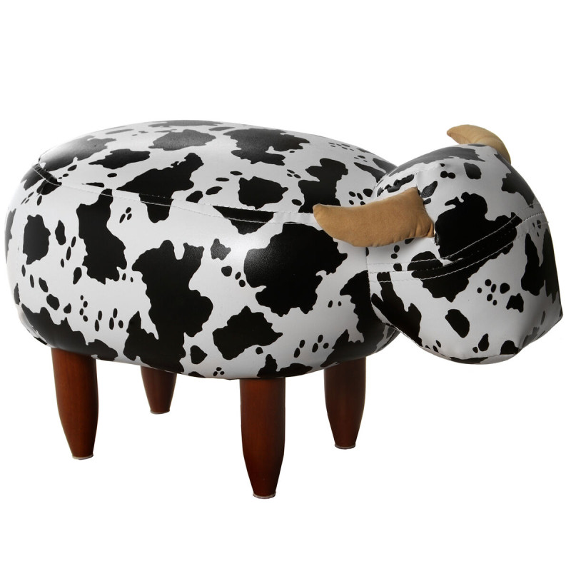 Puff Alexandra House Living Blanco Negro Madera Vaca 50 x 32 x 32 cm Puff Alexandra House Living Blanco Negro Madera Vaca 50 x 32 x 32 cm