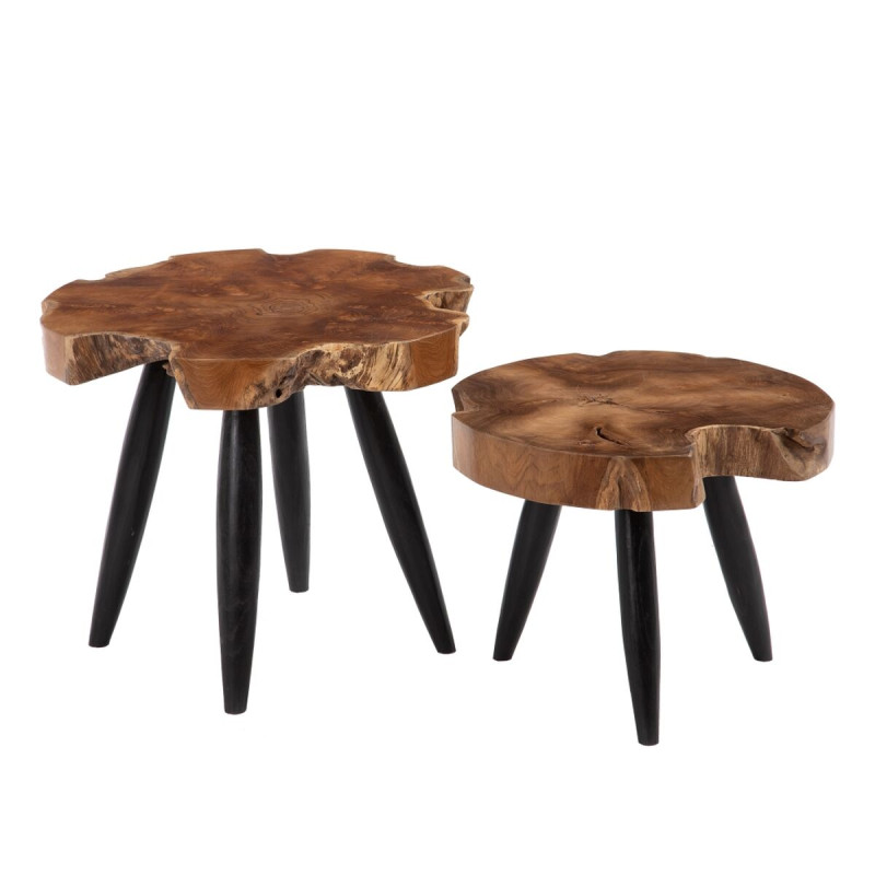Mesa auxiliar Natural Negro madera de teca 60 x 60 x 50 cm Mesa auxiliar Natural Negro madera de teca 60 x 60 x 50 cm