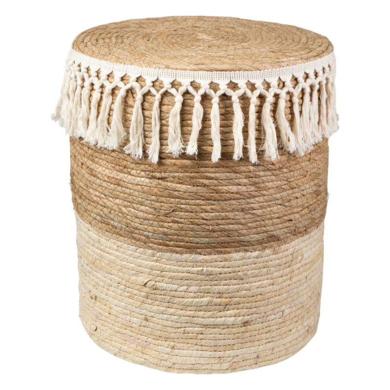 Taburete Romimex Blanco Natural Fibra natural 33 x 39 x 33 cm Con flec Taburete Romimex Blanco Natural Fibra natural 33 x 39 x 33 cm Con flec