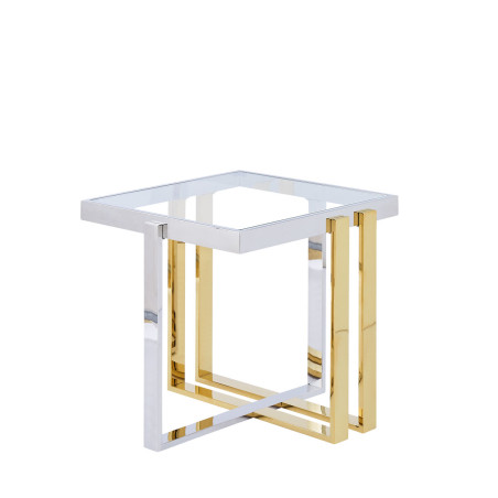 Mesa auxiliar Romimex Dorado Plateado Acero Inoxidable Vidrio templado