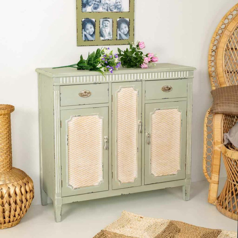 Consola Alexandra House Living Verde Ratán Madera de abeto Madera MDF Consola Alexandra House Living Verde Ratán Madera de abeto Madera MDF