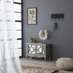Puff Alexandra House Living Crema Bambú Esponja Madera MDF 50 x 30 x