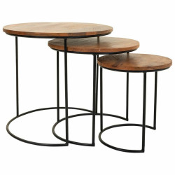 Juego de 3 mesas Alexandra House Living Natural Hierro Madera de mango