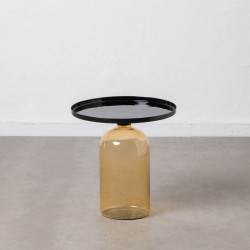 Mesa auxiliar 45 x 45 x 47 cm Cristal Negro Metal Ambar
