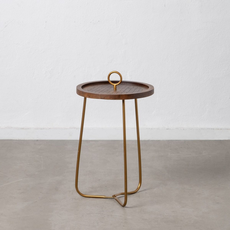 Mesa auxiliar Dorado Madera Marrón Hierro 38 x 38 x 66 cm