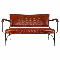 Banco Alexandra House Living Cuero Hierro Madera de mango 71 x 76 x 12