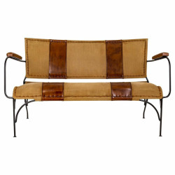 Banco Alexandra House Living Cuero Hierro Madera de mango 71 x 76 x 12