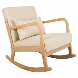 Silla mecedora Alexandra House Living Crema Goma Algodón Lino Madera