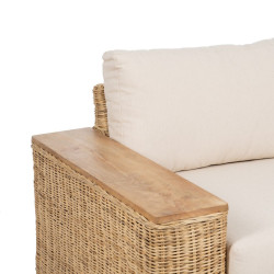 Sofá de Jardín Natural Madera de mango Foam Fibra natural 198 x 88 x