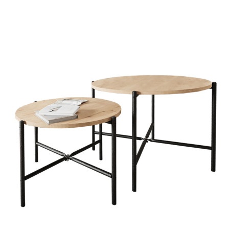 Juego de 2 mesas Alexandra House Living Negro Roble Metal Madera MDP 5