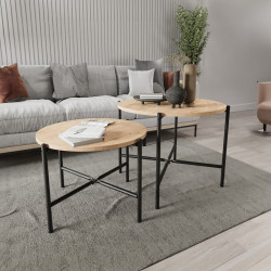 Juego de 2 mesas Alexandra House Living Negro Roble Metal Madera MDP 5