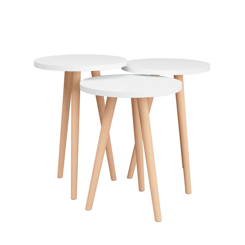 Juego de 3 Mesitas Alexandra House Living Blanco Natural Madera MDP 35