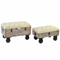 Banqueta DKD Home Decor  Abeto Negro Beige Marrón Poliéster (82 x 42