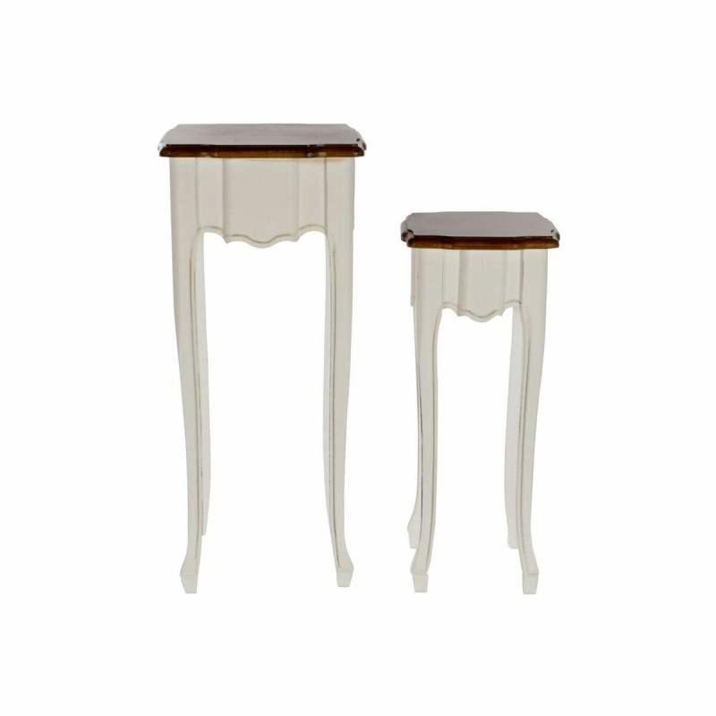 Juego de 2 mesas DKD Home Decor Blanco Marrón 35 x 35 x 80 cm Juego de 2 mesas DKD Home Decor Blanco Marrón 35 x 35 x 80 cm