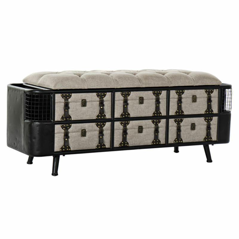 Banqueta DKD Home Decor 120 x 40 x 50 cm Negro Beige Metal Poliuretan Banqueta DKD Home Decor 120 x 40 x 50 cm Negro Beige Metal Poliuretan