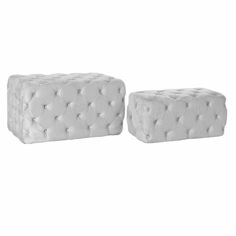 Banqueta DKD Home Decor Gris Poliéster Terciopelo Madera MDF (88 x 5 Banqueta DKD Home Decor Gris Poliéster Terciopelo Madera MDF (88 x 5