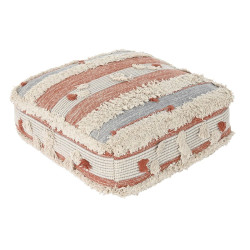Puff DKD Home Decor Blanco Naranja Rayas Boho 60 x 60 x 25 cm (2 Unida