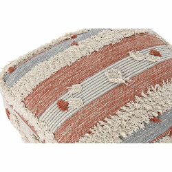 Puff DKD Home Decor Blanco Naranja Rayas Boho 60 x 60 x 25 cm (2 Unida