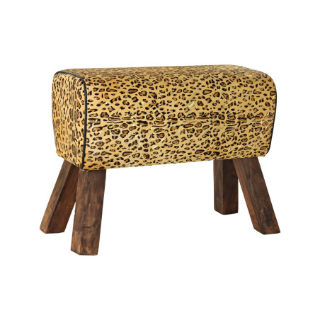 Reposapiés DKD Home Decor Negro Madera Marrón Piel Leopardo (67 x 30