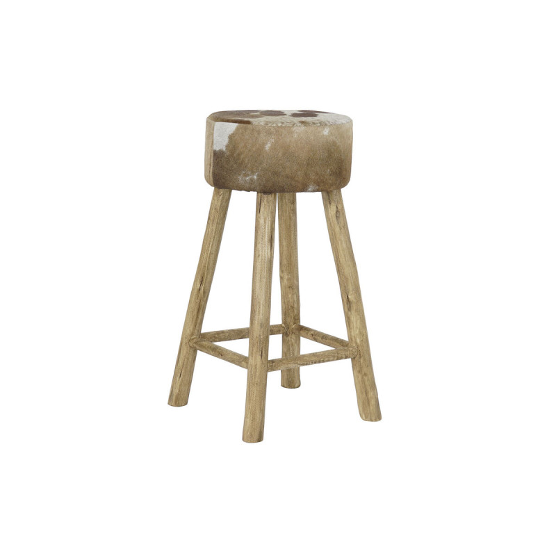 Taburete DKD Home Decor Blanco Marrón Natural Piel Madera 42 x 42 x 7 Taburete DKD Home Decor Blanco Marrón Natural Piel Madera 42 x 42 x 7