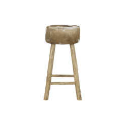 Taburete DKD Home Decor Blanco Marrón Natural Piel Madera 42 x 42 x 7