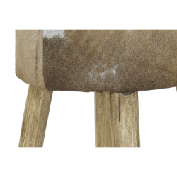 Taburete DKD Home Decor Blanco Marrón Natural Piel Madera 42 x 42 x 7